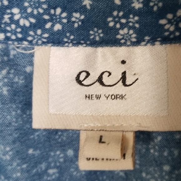 Eci new york 90's Vintage Vibe floral sleeveless chambray Shift dress size large - Picture 3 of 6